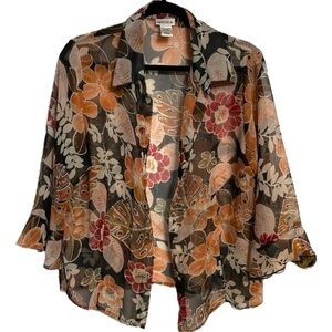 Women's Nicola Sheer Palm Print Tropical Button-up Blouse Size Large